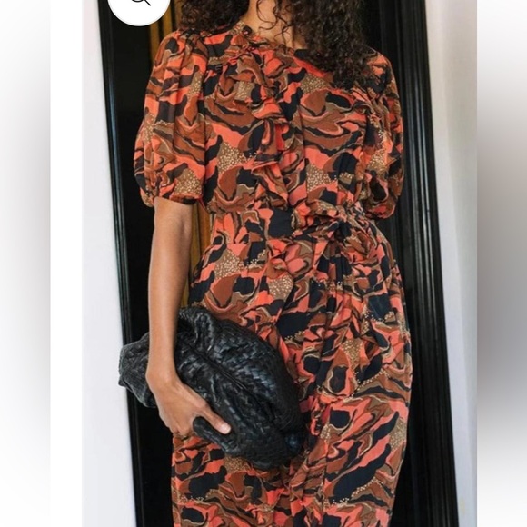 NWT Cleobella Paige Printed Midi Dress Orange Brown flutter details size S - Picture 4 of 12